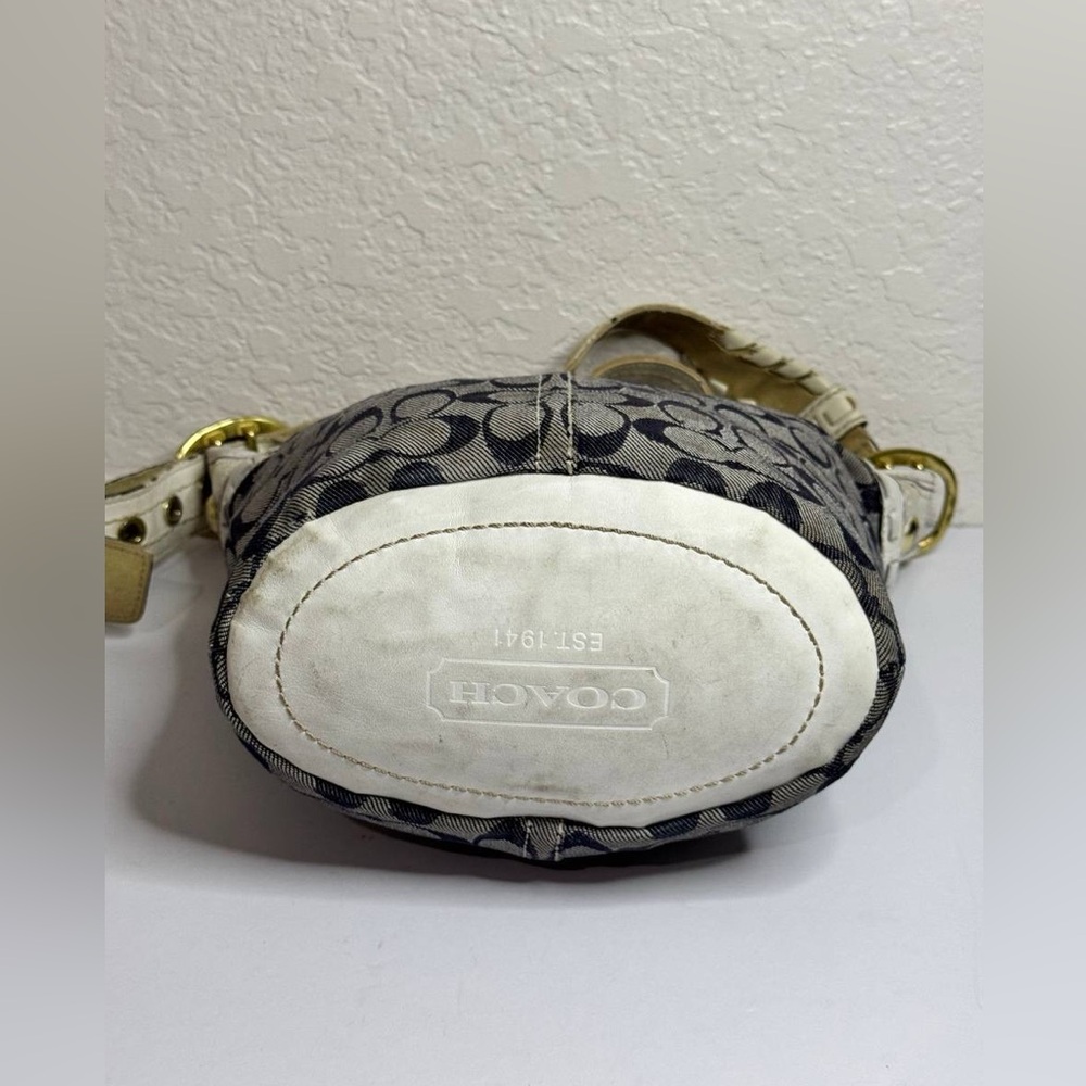 Coach Bleecker Signature Blue Denim Canvas White Leather Trim Shoulder Bag Y2K - Picture 9 of 12